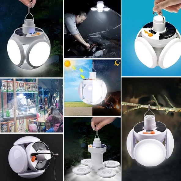 5 Led'li 3 Farklı Işık Modlu Açılıp Kapanabilir Led Kanatlı Güneş Enerjili Solar Aydınlatma Asılabilir Kamp Feneri - 4