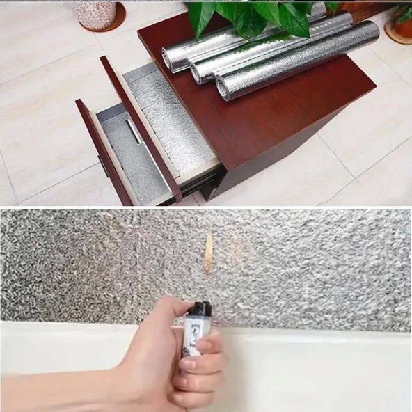 Rulo Gümüş Alüminyum Folyo Duvar Kağıdı, Kendinden Yapışkanlı Raf İçi, Su Geçirmez Folyo  2 Mt X 60 Cm - 8