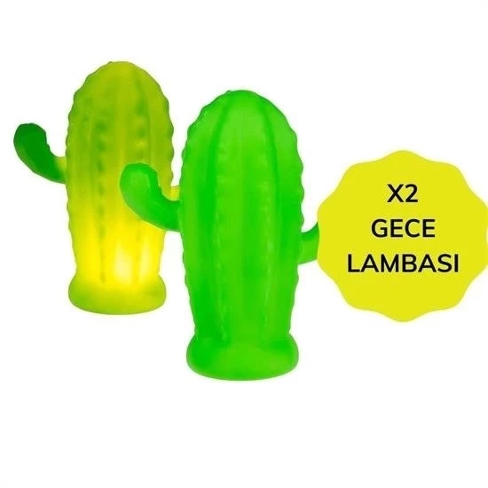 Pilli Silikon Led Işıklı Sevimli Kaktüs Gece Lambası Aydınlatması - 8