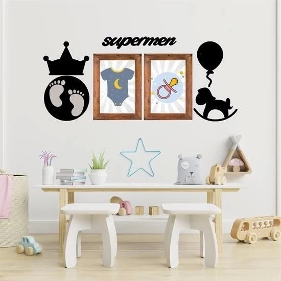 Deco103 Supermen Dekoratif Duvar Süsü Tablo Aksesuar Ahşap Tasarım Hediye Pano Sticker Seti - 6