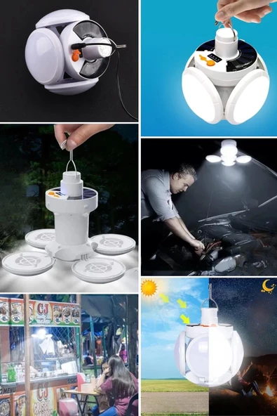 5 Led'li 3 Farklı Işık Modlu Açılıp Kapanabilir Led Kanatlı Güneş Enerjili Solar Aydınlatma Asılabilir Kamp Feneri - 8