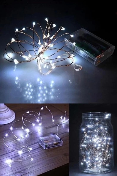 Pilli 5 Metre Dekoratif Peri Led Beyaz Aydınlatma Süsleme Lambası - 6