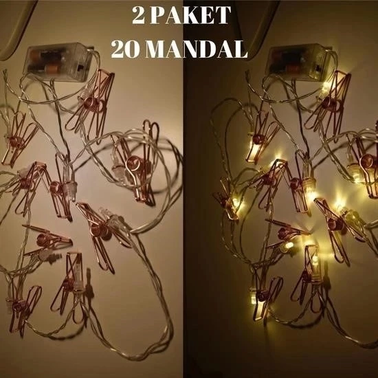 Bakır Renkli Led Işıklı Fotoğraf Asma Işık Süsleme Mandalları - 3
