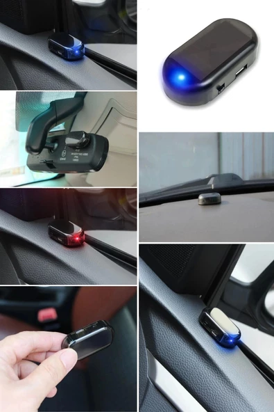 Araç İçin Caydırıcı Solar Enerji İle Şarj Olan  Güçlü Yapışkanlı Işıklı Plastik Mini Sahte Alarm - 5