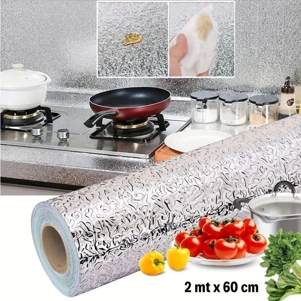 Rulo Gümüş Alüminyum Folyo Duvar Kağıdı, Kendinden Yapışkanlı Raf İçi, Su Geçirmez Folyo  2 Mt X 60 Cm - 7