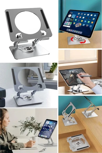 360 Derece Dönebilen Yükseltilmiş Masaüstü Ayarlanabilir  Metal Tablet Standı - 5