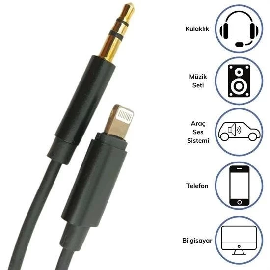 İphone Lightning Aux Araç Dönüştürücü Ses Kablosu 35 Mm Jack Girişli - 4