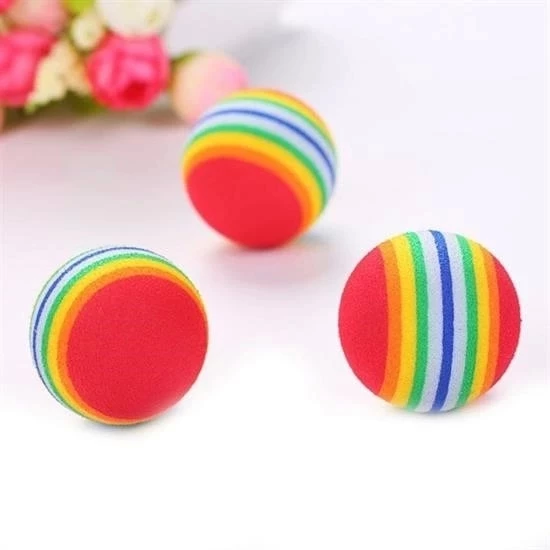 ® 3lü Gökkuşağı Sünger Kedi Köpek Çiğneme Oyun Topu 4,2 Cm - 4
