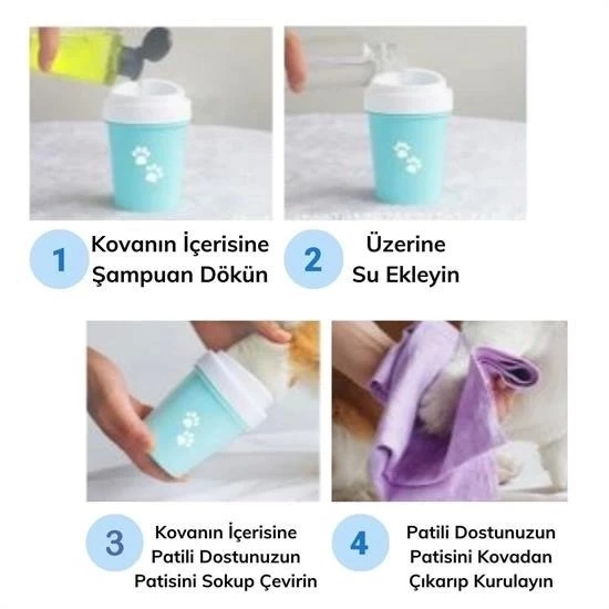Silikon Jel Fırçalı Kedi Köpek Pati Ayak Temizleme Kovası Büyük - 5
