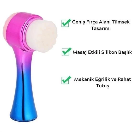 Çift İşlevli Renkli Cilt Yüz Temizleme Fırçası Peeling Masaj Etkili Gözenek Temizleyici Alet - Resim 4