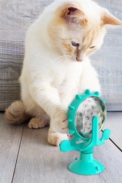 ® Vantuzlu Zilli İnteraktif Dönebilen Mama Kaplı Renkli Eğlenceli Eğitici Kedi Oyuncağı - 8