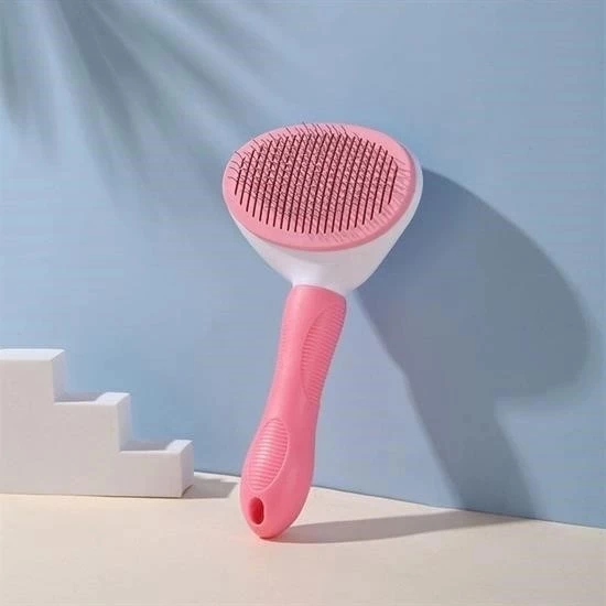 Kedi Köpek Tüy Toplayıcı Kendini Temizleyebilen Ergonomik Saplı Evcil Hayvan Tarağı Pembe - 5