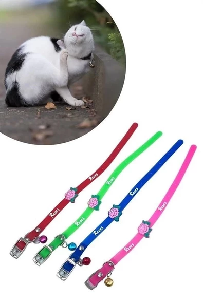 Çıngıraklı Zilli Sevimli Renkli Slikon Kedi Köpek Boyun Tasması - 2