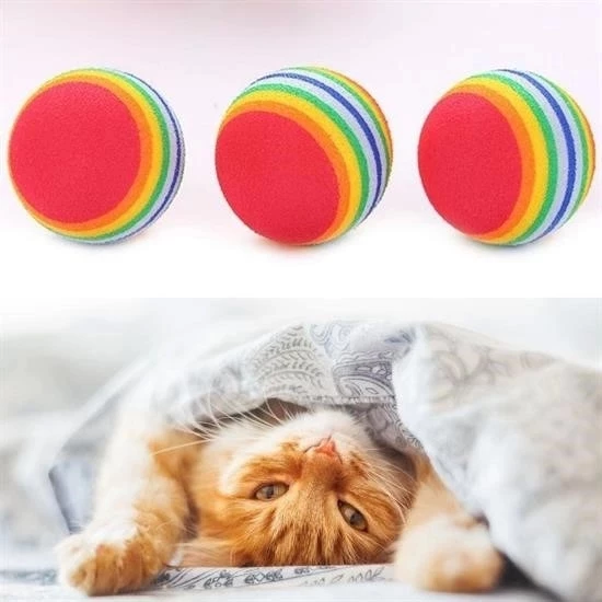 ® 3lü Gökkuşağı Sünger Kedi Köpek Çiğneme Oyun Topu 4,2 Cm - 6