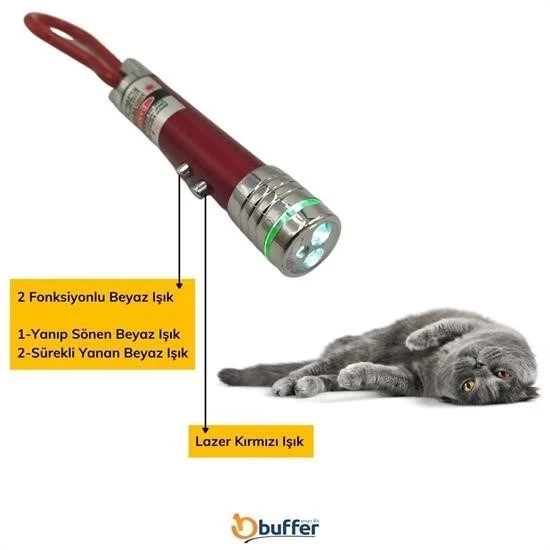3 Fonksiyonlu Kırmızı Beyaz Işıklı Led Lazer Kedi Köpek Oyuncak Anahtarlık - 5