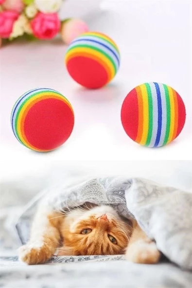 ® 3lü Gökkuşağı Sünger Kedi Köpek Çiğneme Oyun Topu 4,2 Cm - 8