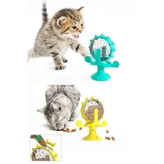 ® Vantuzlu Zilli İnteraktif Dönebilen Mama Kaplı Renkli Eğlenceli Eğitici Kedi Oyuncağı - 7
