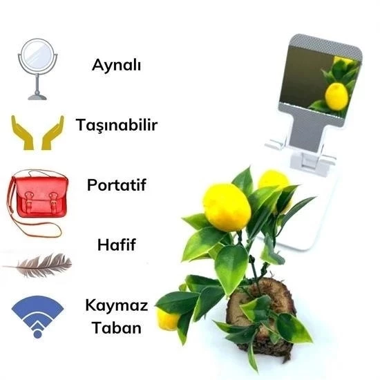Siyah Aynalı Cep Telefonu Sabitleyici Stand Katlanabilir Ayarlanabilir Telefon Standı - 5