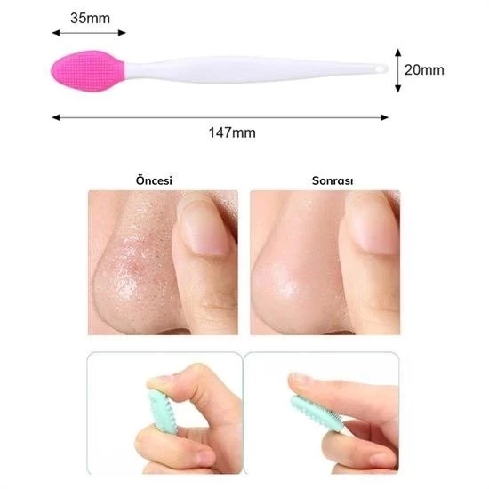 2 Adet Dudak Fırçası Peeling Etkili Gözenek  Siyah Nokta Temizleyici Akne Giderici Çift Yönl - 4