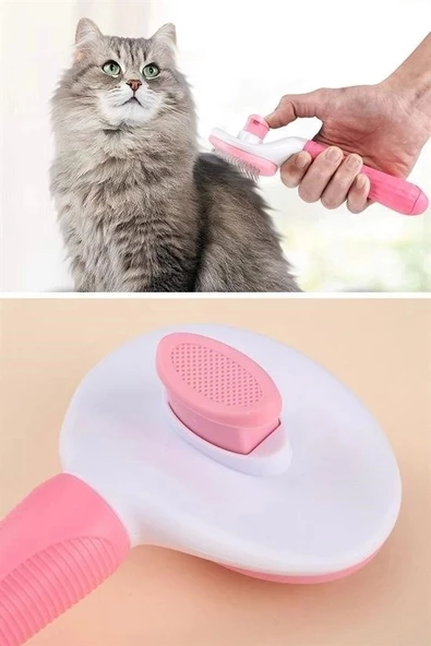 Kedi Köpek Tüy Toplayıcı Kendini Temizleyebilen Ergonomik Saplı Evcil Hayvan Tarağı Pembe - 8