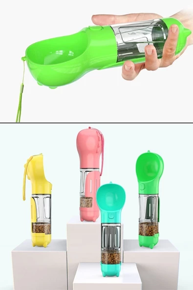 Taşınabilir Hazneli Mama Kaplı ,kaka Poşetli Kedi,köpek Suluğu-300ml - 8