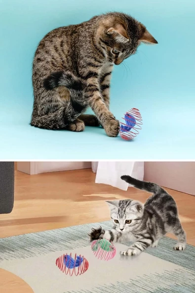 Yaylı Metal Fareli Kafes Kedi Oyun Topu Sıçrayan Spiral Kedi Topu - Resim 7