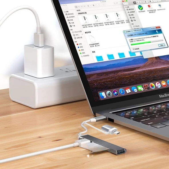 4 Port'lu Bağlantı İstasyonu Ultra İnce Usb Bölücü Type-c Tipi Çoklu Arayüz Adaptörü Multi Usb Çoklayıcı - 2