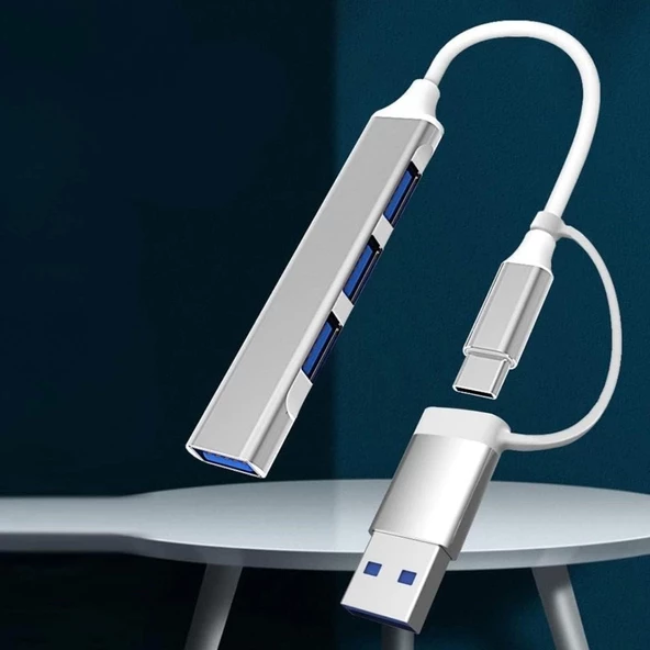 4 Port'lu Bağlantı İstasyonu Ultra İnce Usb Bölücü Type-c Tipi Çoklu Arayüz Adaptörü Multi Usb Çoklayıcı - 4