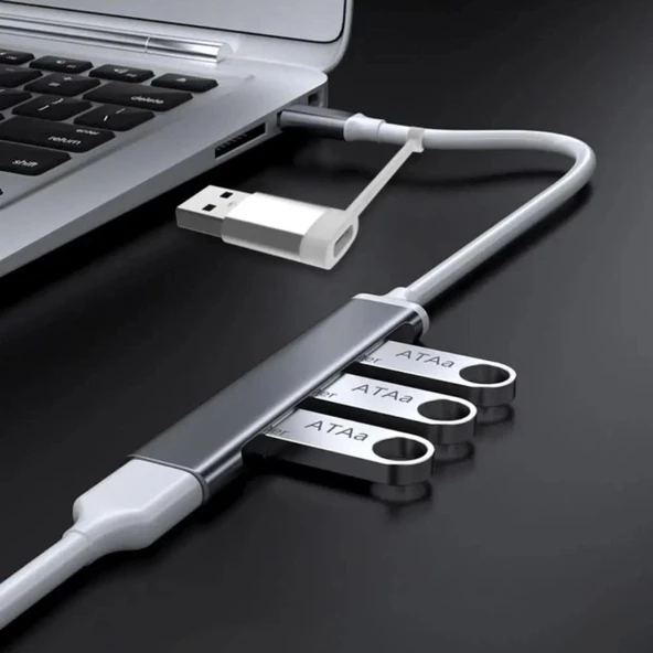 4 Port'lu Bağlantı İstasyonu Ultra İnce Usb Bölücü Type-c Tipi Çoklu Arayüz Adaptörü Multi Usb Çoklayıcı - 3