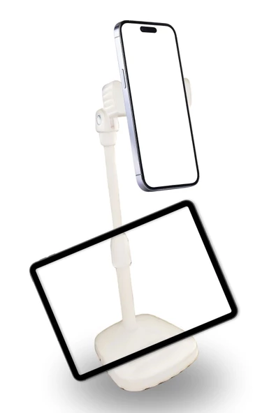 Masa Üstü Tablet Ve Telefon Tutucu Plastik Aparat Beyaz Telefon Standı - 5