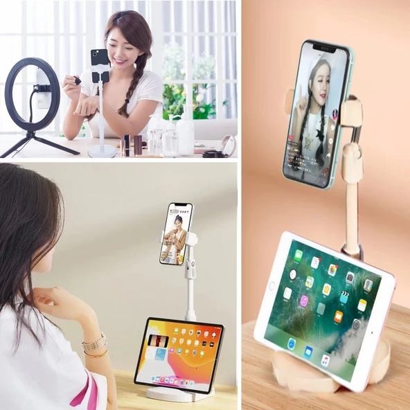 Masa Üstü Tablet Ve Telefon Tutucu Plastik Aparat Beyaz Telefon Standı - 2