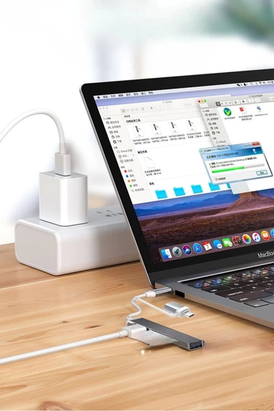 4 Port'lu Bağlantı İstasyonu Ultra İnce Usb Bölücü Type-c Tipi Çoklu Arayüz Adaptörü Multi Usb Çoklayıcı - 7