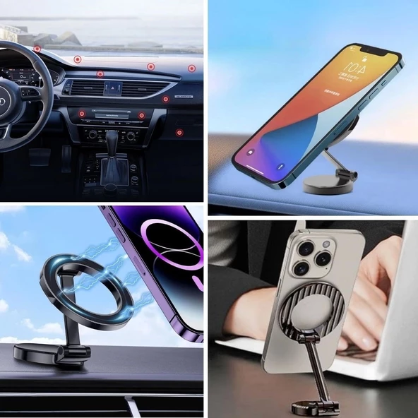 Tüm Telefonlarla Uyumlu Manyetik Araç Telefonu Tutacağı Katlanır 360 Derece Dönen Telefon Standı - 4