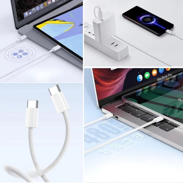 Apple 15/15 Pro Type-c To Type-c Hasır Örgü Hızlı Şarj Kablosu (1m) - 2
