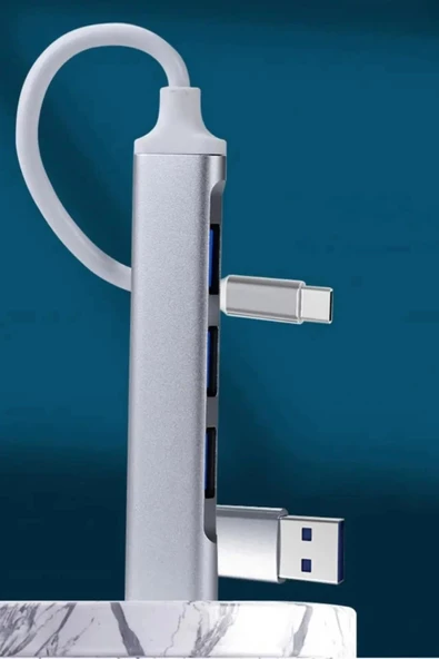 4 Port'lu Bağlantı İstasyonu Ultra İnce Usb Bölücü Type-c Tipi Çoklu Arayüz Adaptörü Multi Usb Çoklayıcı - 8