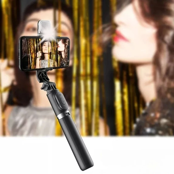 Kendiliğinden Işıklı Masaüstü Tripod Olabilen Telefon Tutuculu Kablosuz Kumandalı Selfie Çubuğu - 3