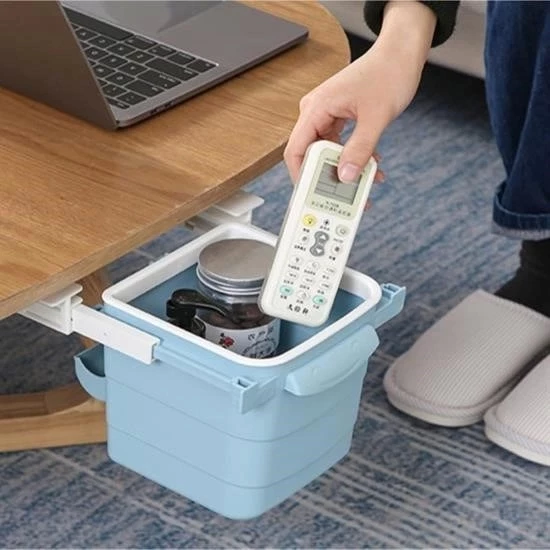 Mini Masa Çöp Kovası Plastik Tezgah Altı Geri Çekilebilir Yapışkanlı Görünmez Bölme Pratik - 5