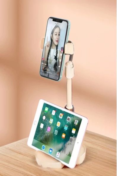 Masa Üstü Tablet Ve Telefon Tutucu Plastik Aparat Beyaz Telefon Standı - 8