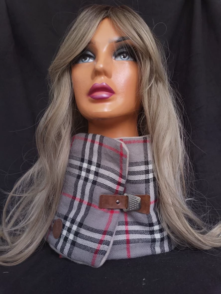 Kadın gri ekose silikon dolgulu polar kumaş neck warmer - 2