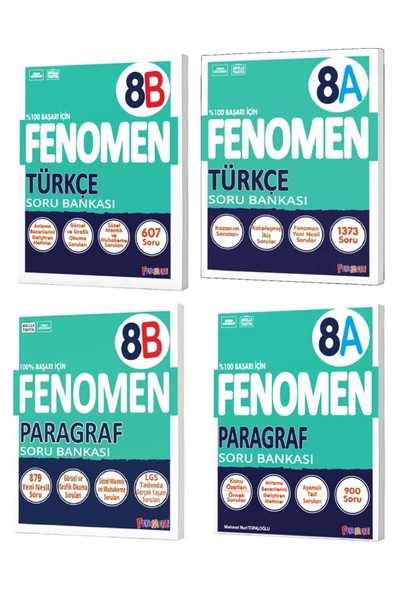 Fenomen Okul 2024 8. Sınıf Lgs Türkçe + Paragraf A + B Soru Bankası Seti 4 Kitap