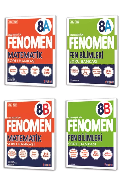 8. Sınıf FENOMEN Matematik(A)-Fen Bilimleri(A)-Matematik(B)-Fen Bilimleri(B) Soru Bankası Seti