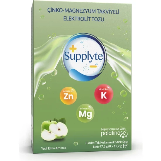 Supplyte Elma Aromalı Çinko-Magnezyum Takviyeli Elektrolit Tozu 12 Gr X 8 Adet