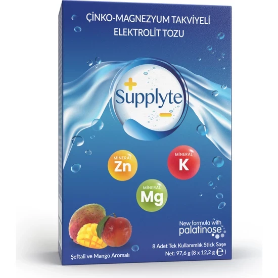 SupplyteŞeftali-Mango Aromalı Elektrolit Tozu 12 Gr X 8 Adet