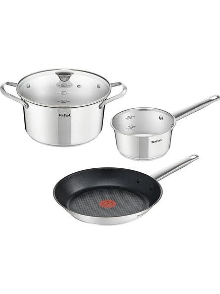 Tefal Simpleo B815S4 Tencere ve Tava Seti, 4 Parça, Paslanmaz Çelik/siyah, 49.1 x 35.3 x 13.3 cm