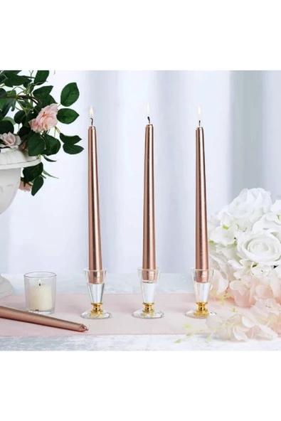 RAYTOYS OYUNCAK   CHRISTMAS CANDLE METALLIC BRIGHT ROSE GOLD CANDLESTICK 10 ADET ROSE GOLD ŞAMDAN MUMU YILBAŞI MUMLARI