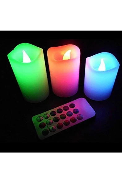 RAYTOYS OYUNCAK   Led Remote Control Electronic Candle Kumandalı Renkli Işıklı Mum 3lü Set Işıklı Mum Romantik Mum