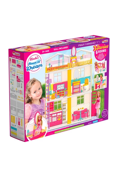 RAYTOYS OYUNCAK   Oyuncak Ev Eğitici Vıp Oyuncak Rüya Evi Büyük Boy 3 Katlı 6 Odalı Full Set Oyun Evi 85x60x21 Cm