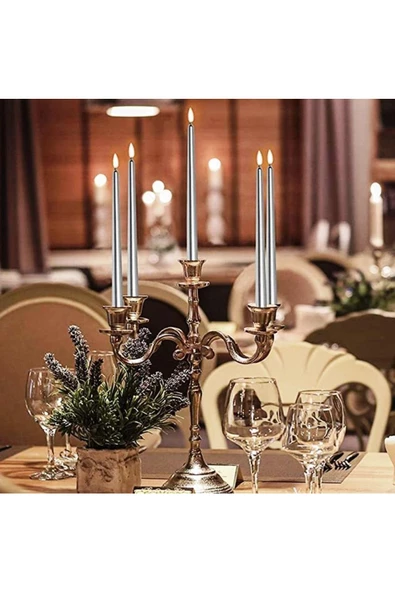 RAYTOYS OYUNCAK 10 Adet Parlak Gümüş Şamdan Mumu Gümüş Yılbaşı Mumu Vıp Kalite Gümüş Yılbaşı Mumları - 2