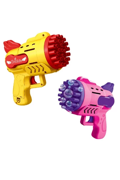 RAYTOYS OYUNCAK   2 ADET SARI PEMBE KÖPÜK TABANCASI 29 DELİKLİ ÇOKLU KÖPÜK ATAN TABANCA  2 SOLİSYON HEDİYE BUBBLES GUN