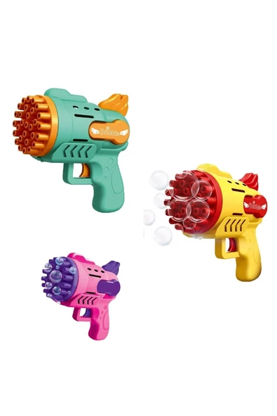 RAYTOYS OYUNCAK   3 ADET MAVİ SARI PEMBE KÖPÜK TABANCASI 29 DELİKLİ ÇOKLU KÖPÜK ATAN TABANCA  6 SOLİSYONLU BUBBLES GUN